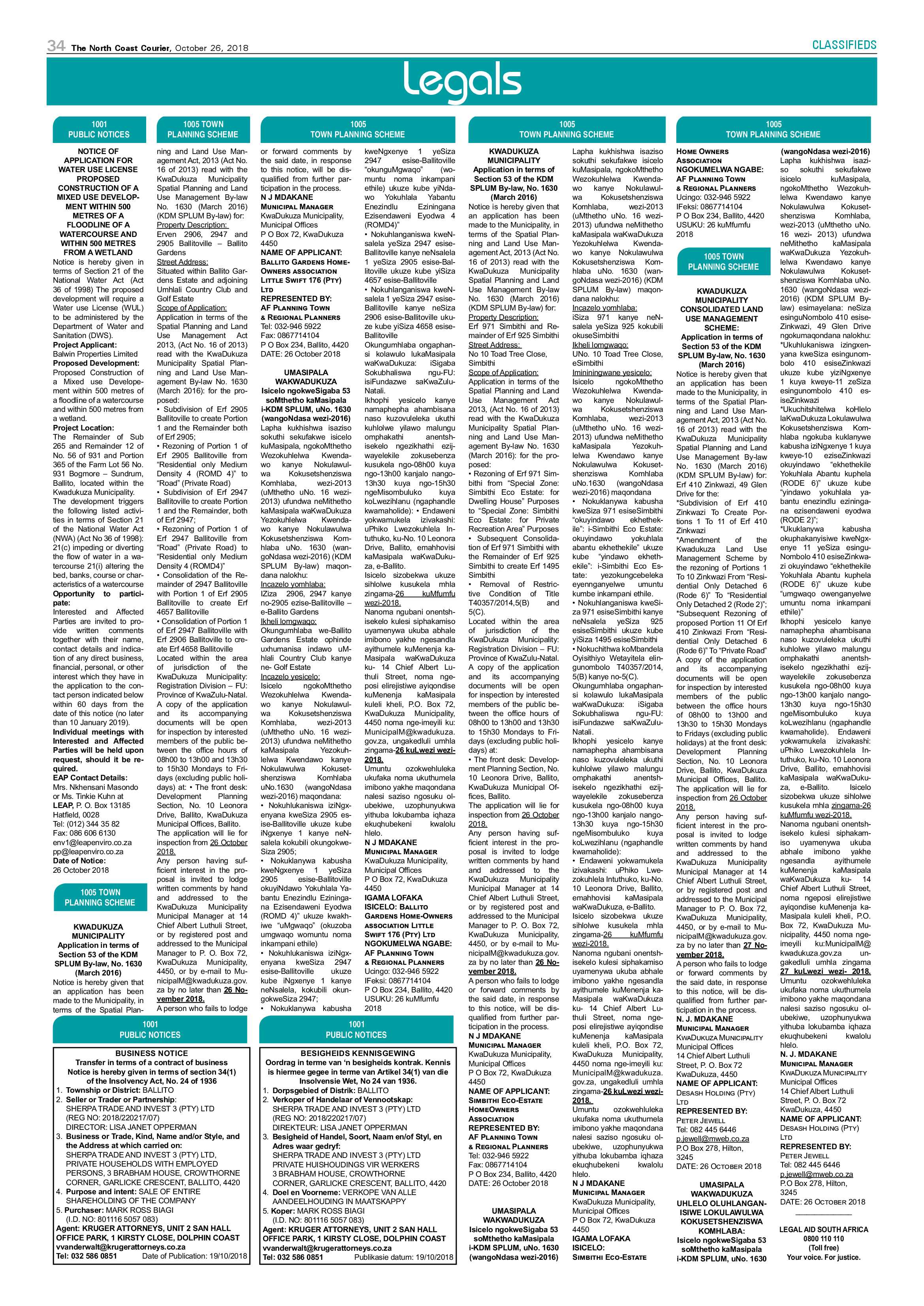 The North Coast Courier – 26 October 2018 page 34