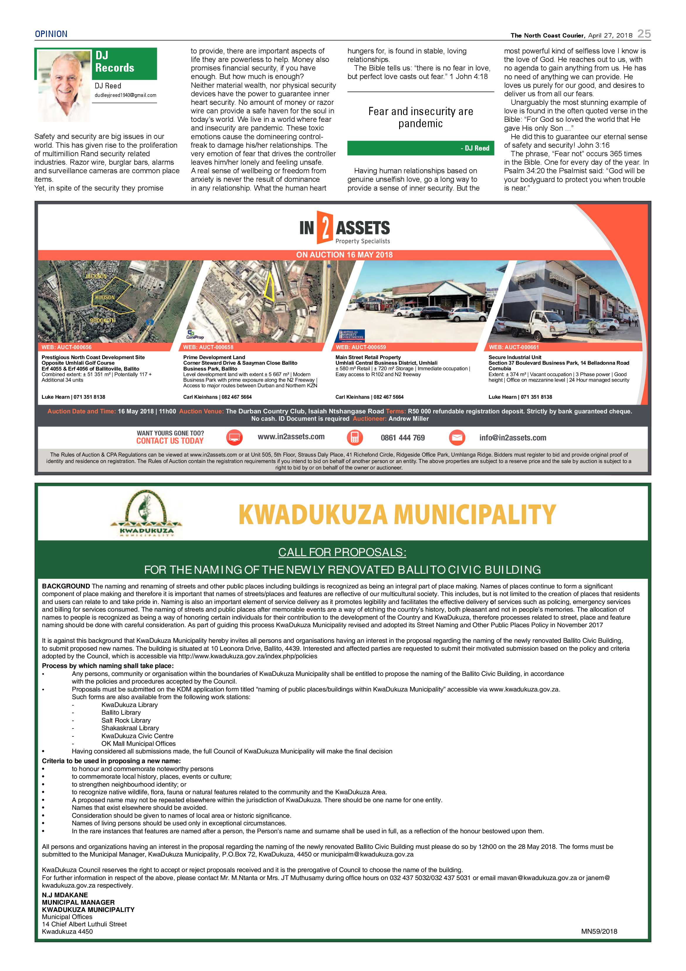 The North Coast Courier – 27 April 2018 page 25