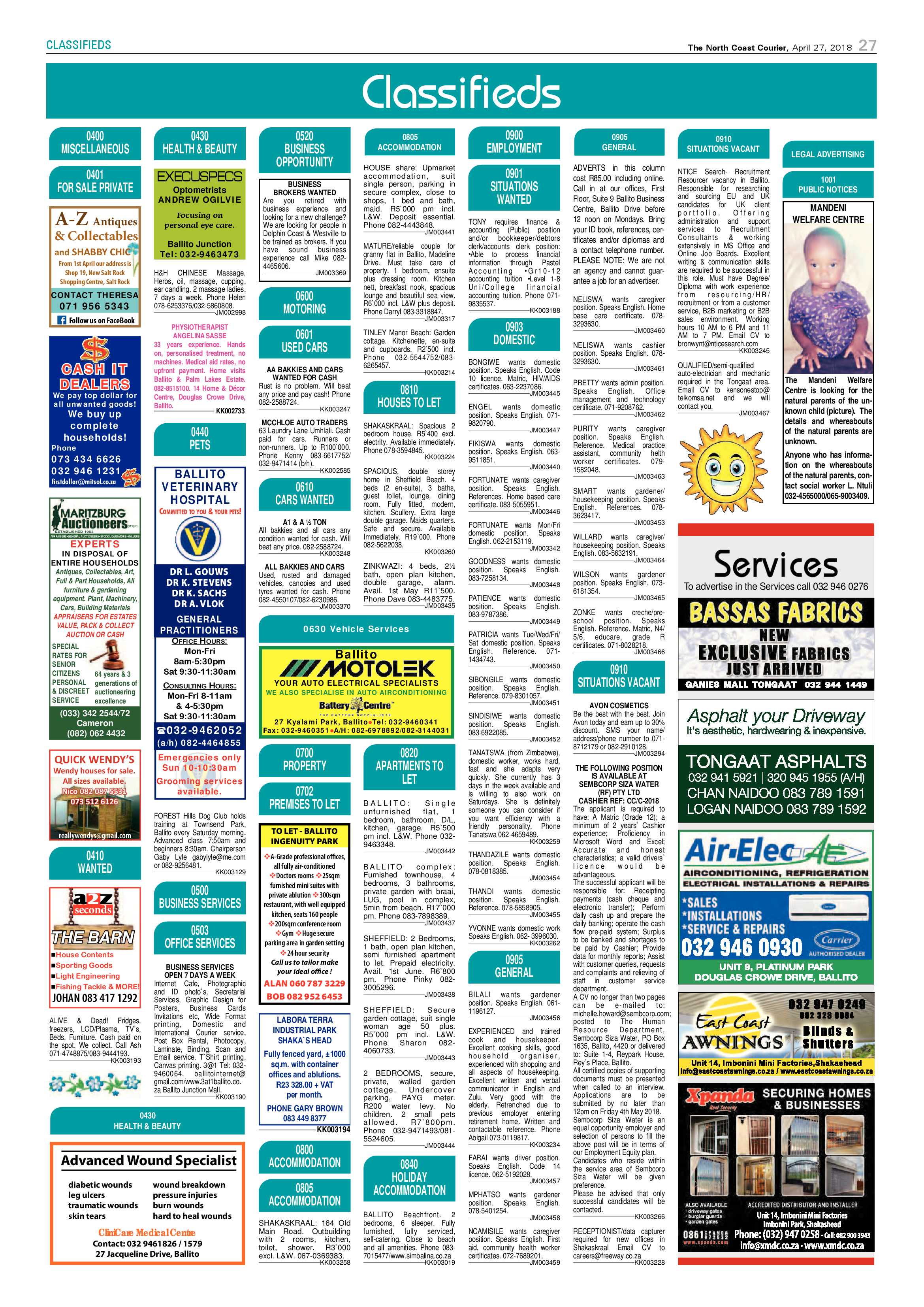 The North Coast Courier – 27 April 2018 page 27