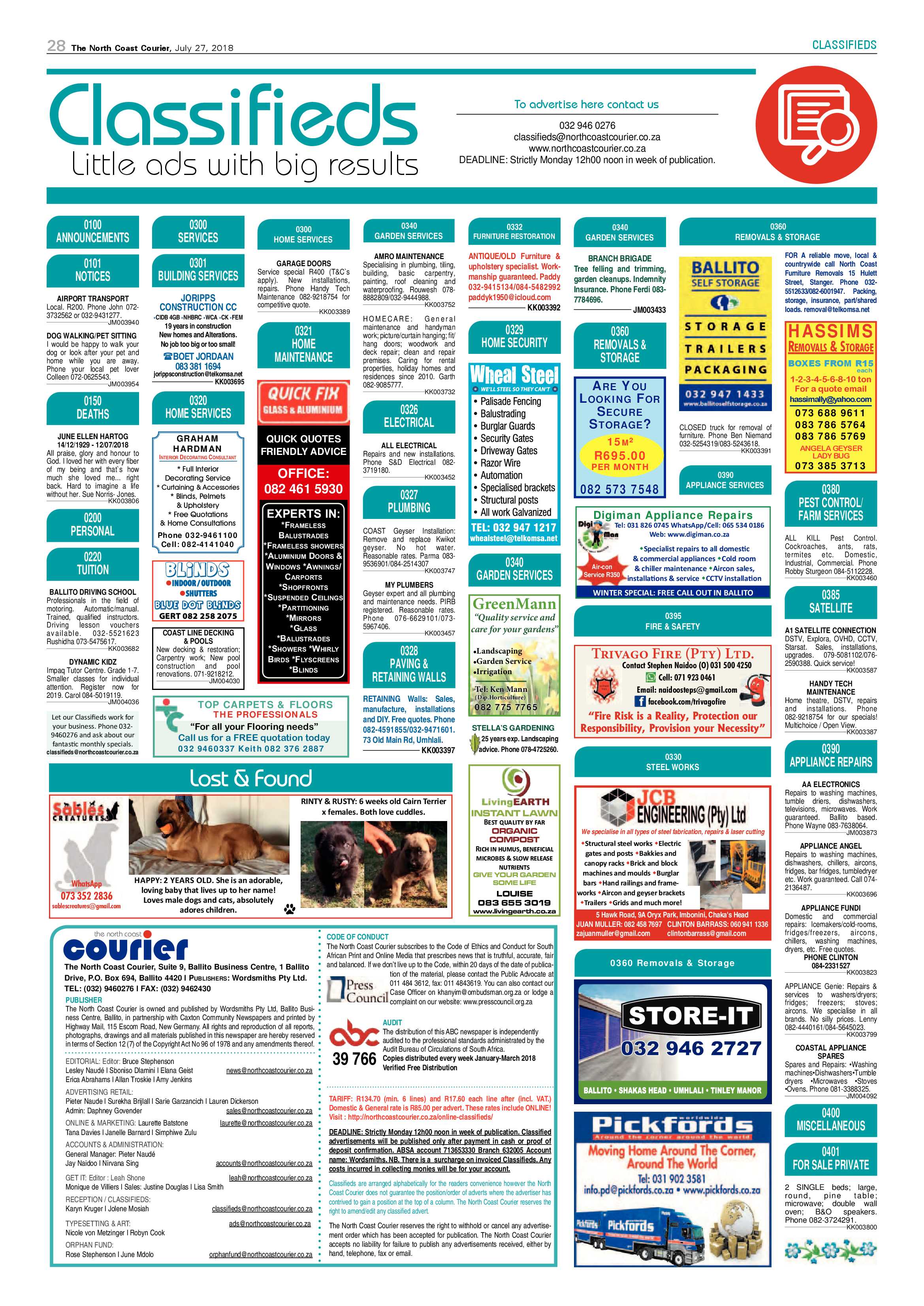 The North Coast Courier – 27 July 2018 page 28