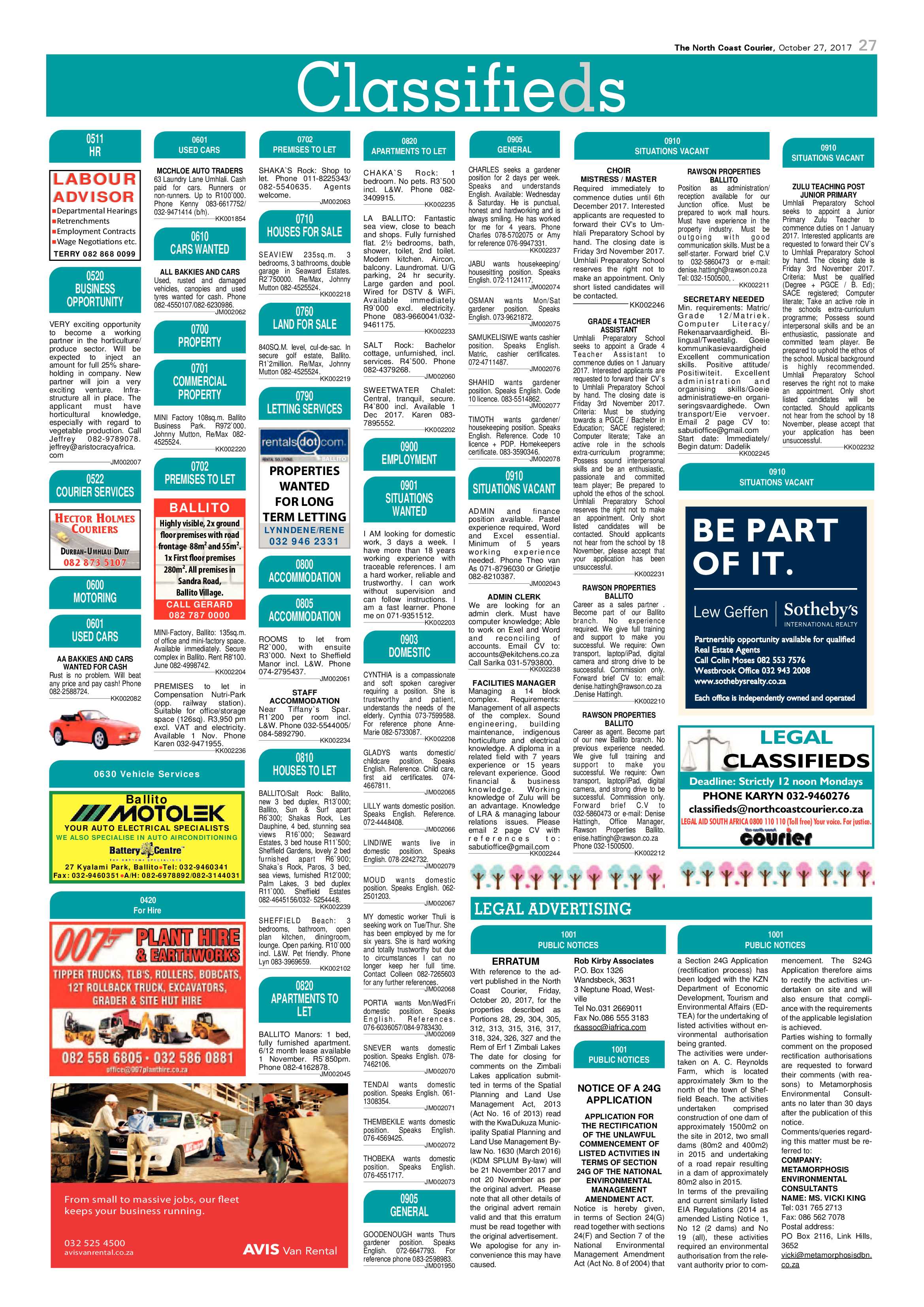 The North Coast Courier – 27 October 2017 page 27