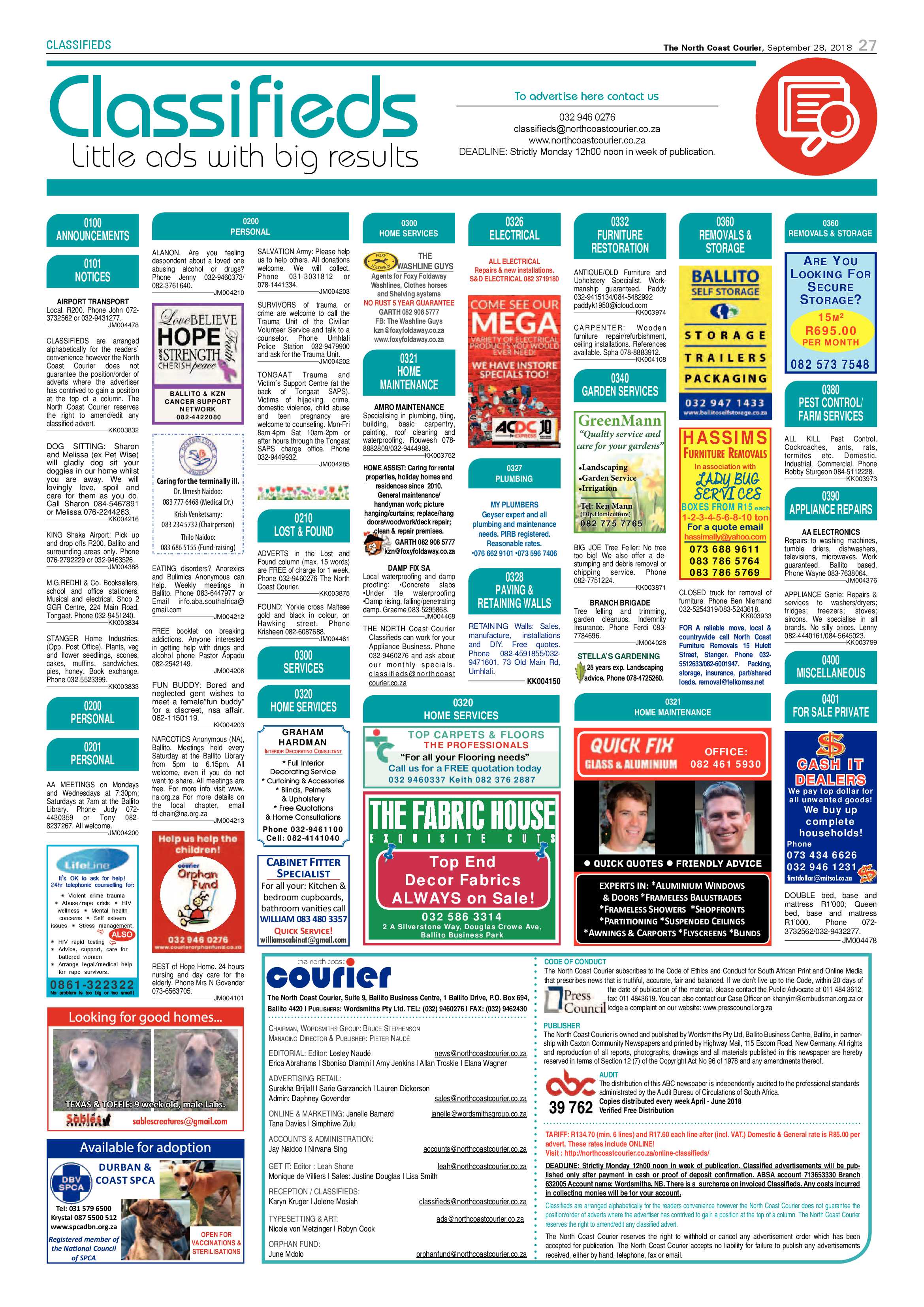 The North Coast Courier – 28 September 2018 page 27