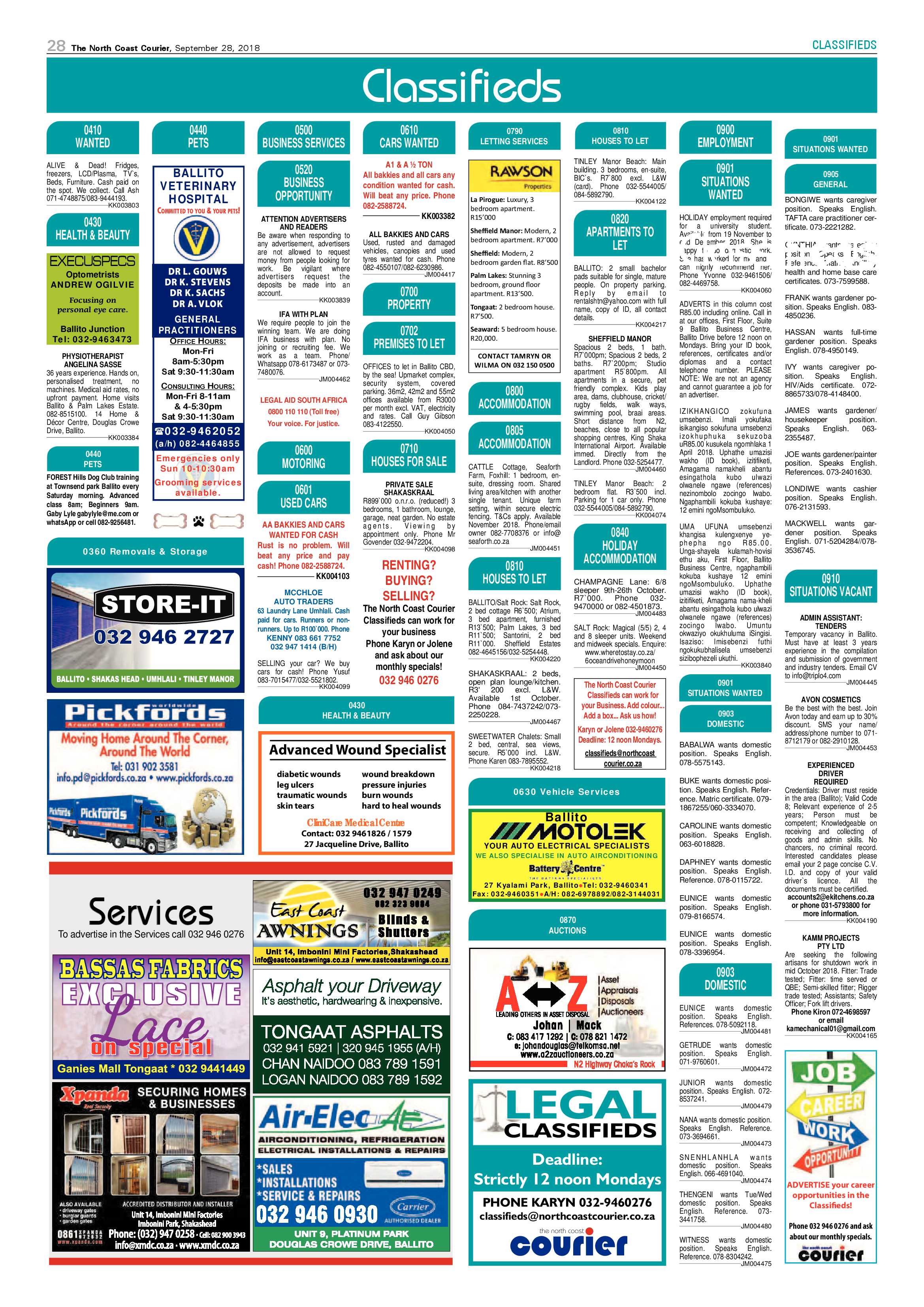 The North Coast Courier – 28 September 2018 page 28