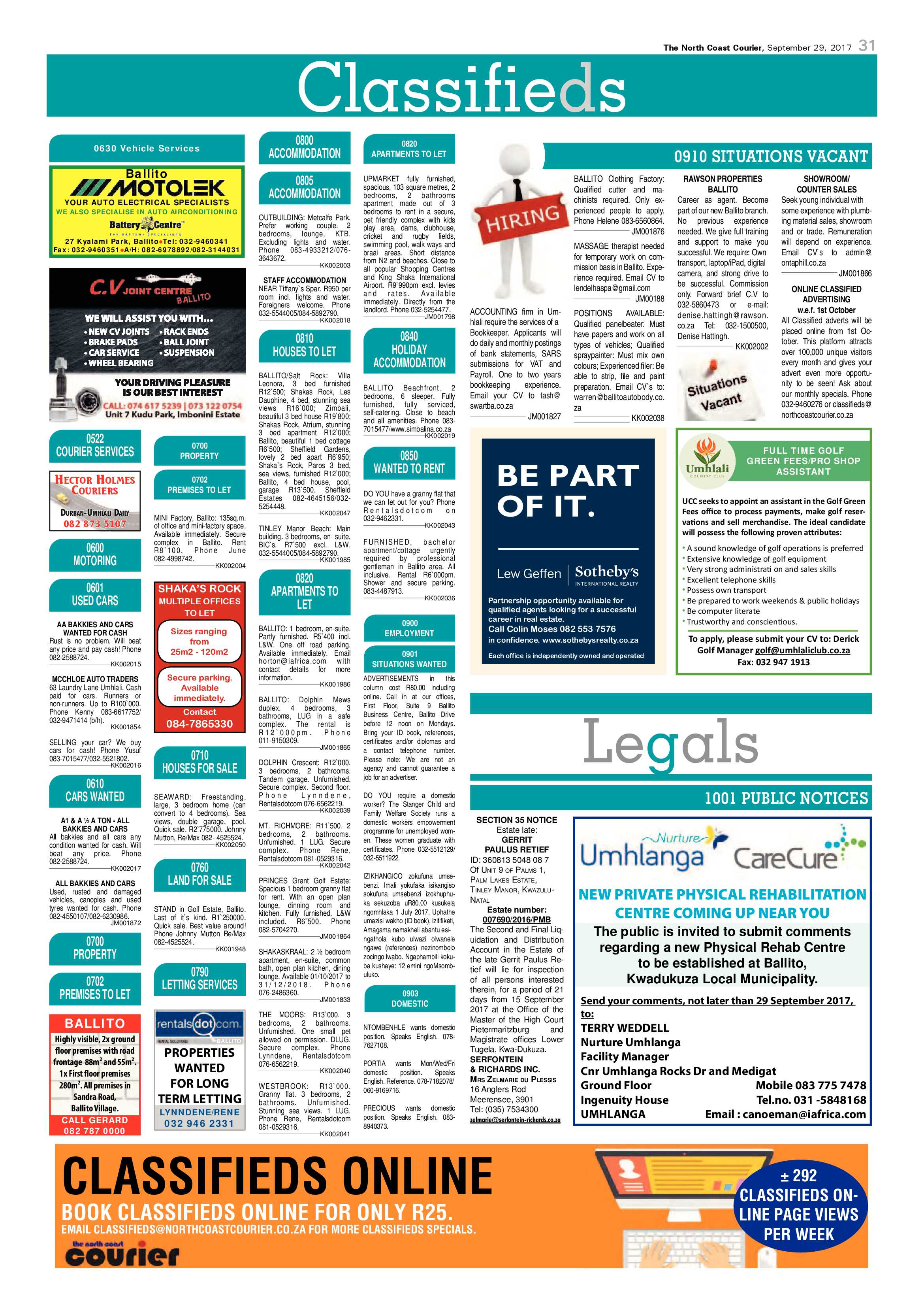 The North Coast Courier – 29 September 2017 page 31