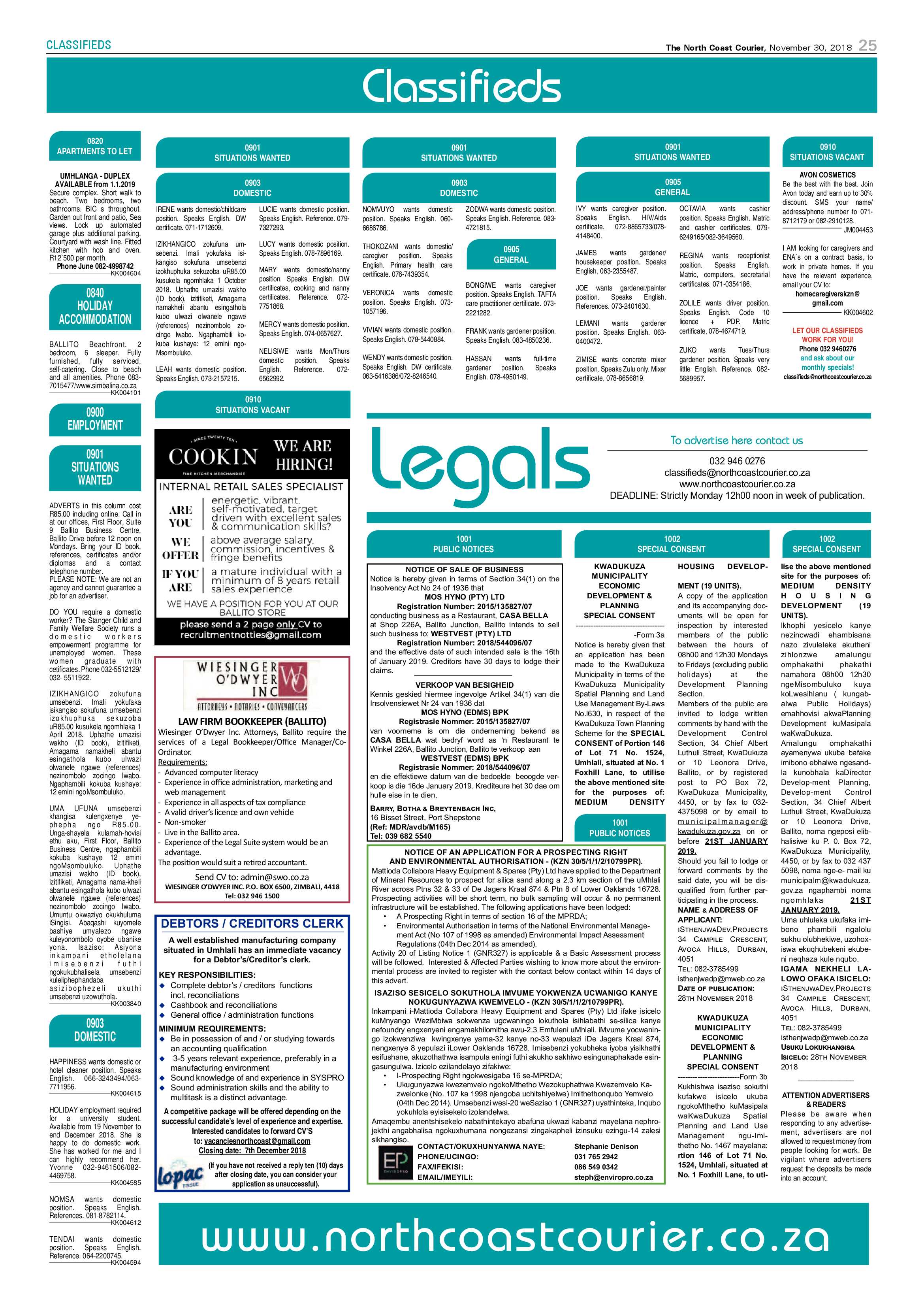 The North Coast Courier – 30 November 2018 page 25