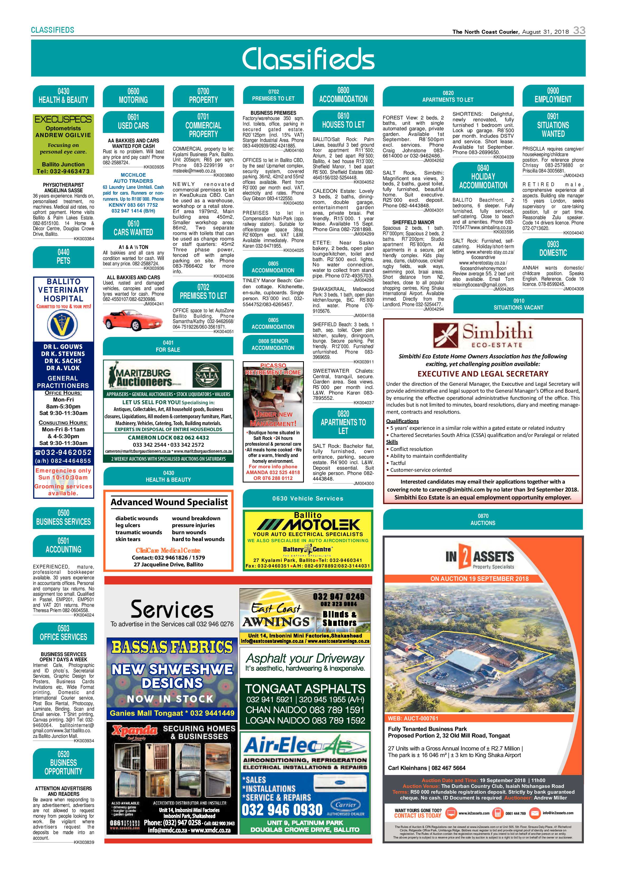 The North Coast Courier – 31 August 2018 page 33