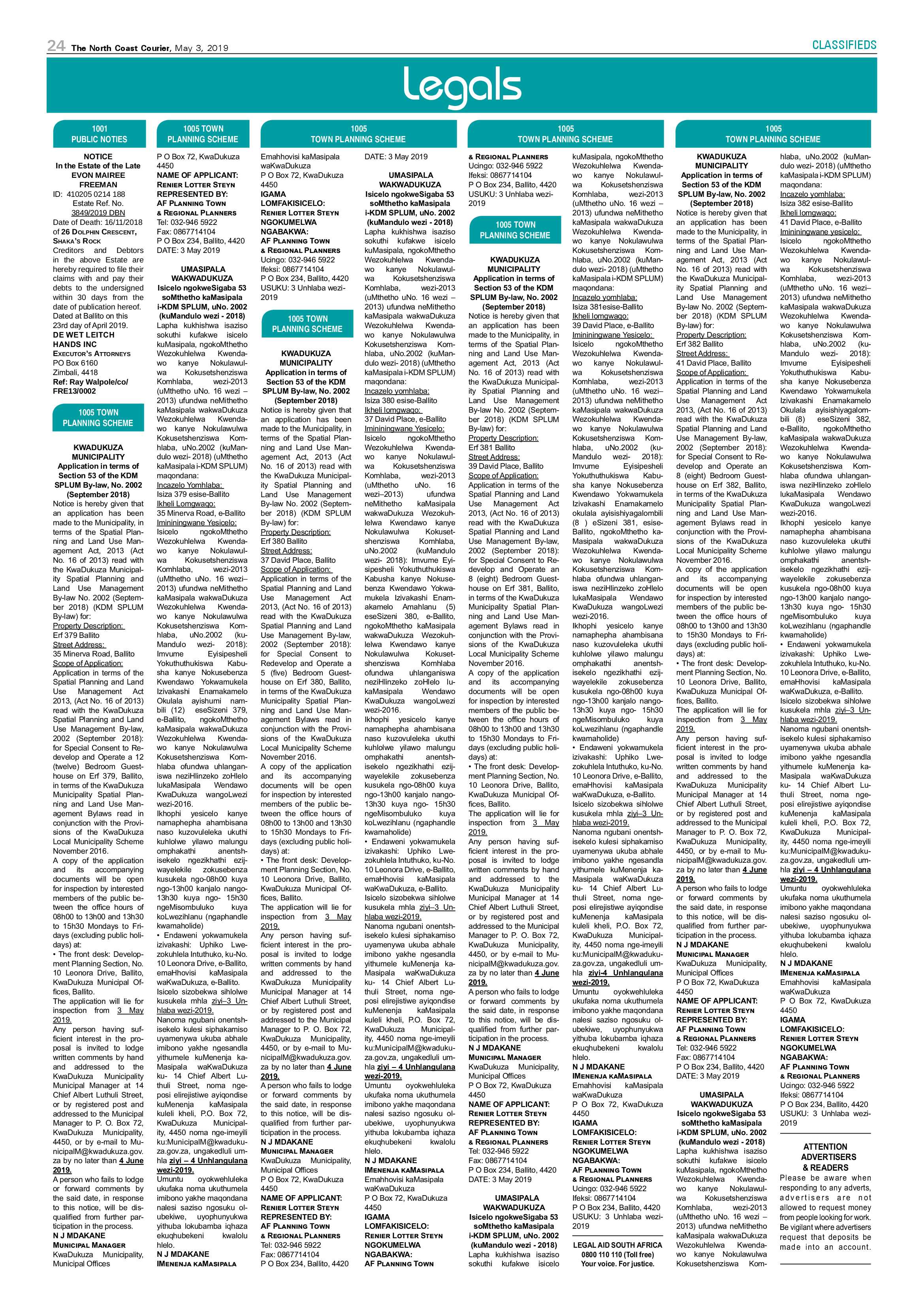 The North Coast Courier – 3 May 2019 page 24