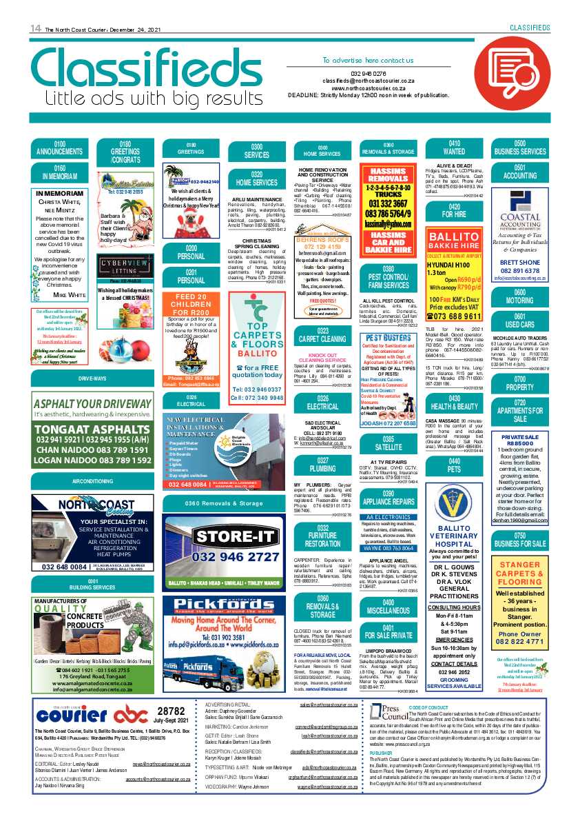 North Coast Courier 24 December 2021 page 14
